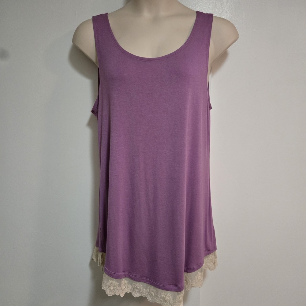 LOGO‎ by Lori Size XL Lavender Knit Tank Tunic Lace Hem Nature Spring A264590
